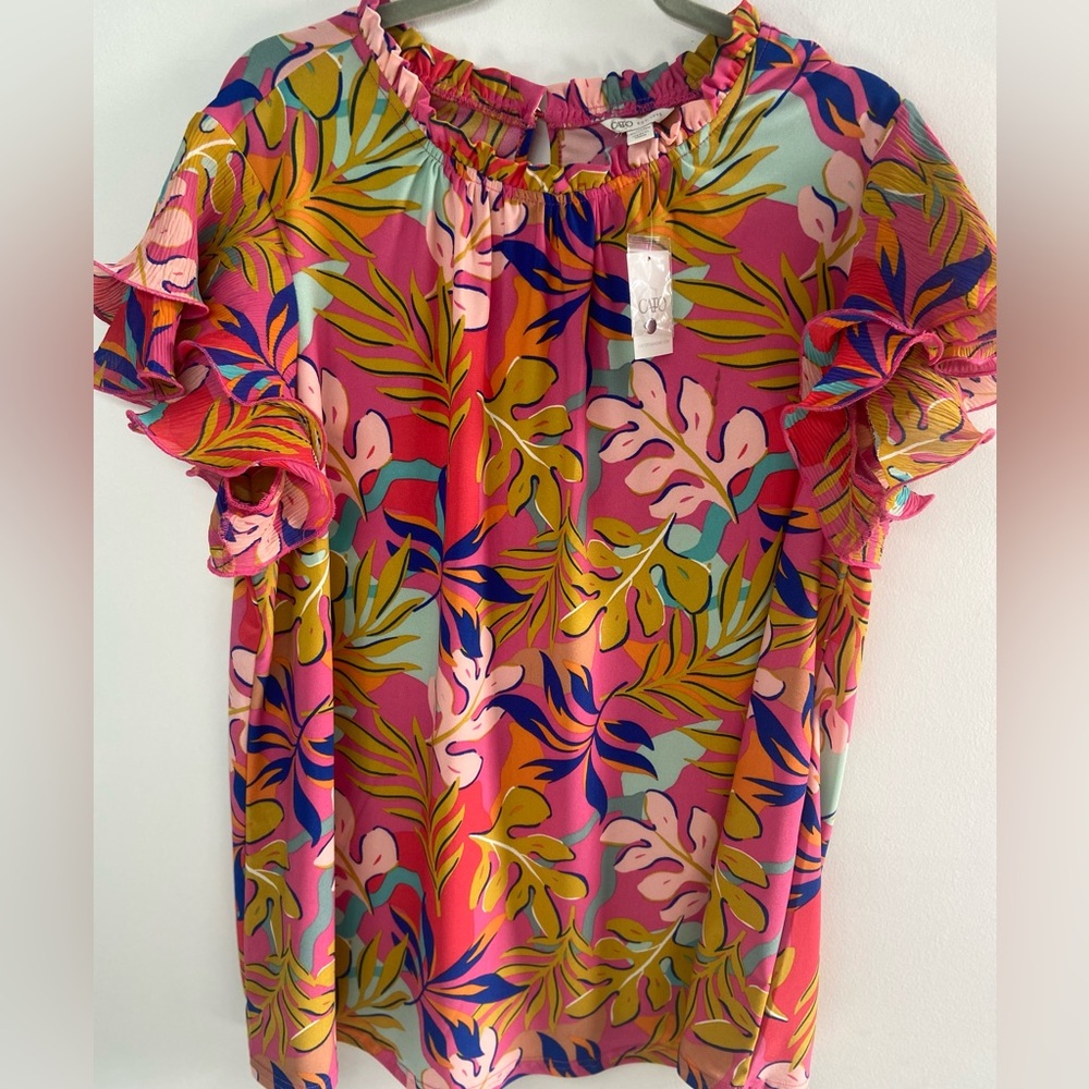 Cato Vibrant Tropical Print Blouse